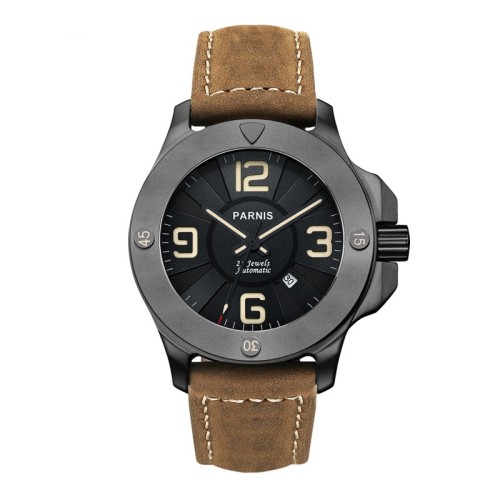 Parnis 47mm Military Japan Automatic Mechanical Watches Luxury Sapphire Crystal Leather Band Casual Mens Watch PAR83002