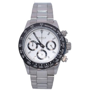 Parnis Sapphire Crystal 39mm White Dial Black Ceramic Bezel Japanese Quartz Movement Chronograph Men's Watch Stainless Band PAR01004