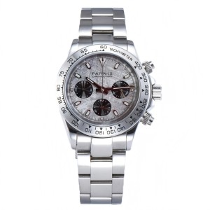 Parnis 39mm Silver Case Quartz Chronograph Sapphire Crystal Men's Stainless Steel Watches Japan Movement 2021 With Box Gift PAR01006