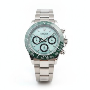 Parnis 39mm Quartz Men Watches Chronograph Green Bezel Green Dial Sapphire Crystal Luminous Men's Wrist Watch PAR01009