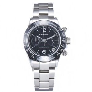Parnis Silver Stainless Steel Case Men's Watch Auto Date Chronograph Men Quartz Wristwatches PAR01013