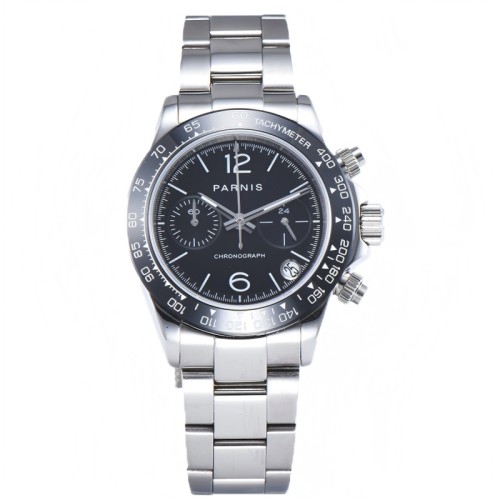 Parnis Silver Stainless Steel Case Men's Watch Auto Date Chronograph Men Quartz Wristwatches PAR01013