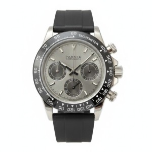 Parnis 39mm Gray Dial Quartz Men Watches Chronograph Sapphire Crystal Stainless Steel Band Luminous Mens Wrist Watch PAR01015
