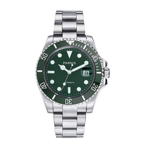 Parnis 40mm Green Dial Automatic Mechanical Watch Green Ceramic Bezel Mens Watch PAR96017