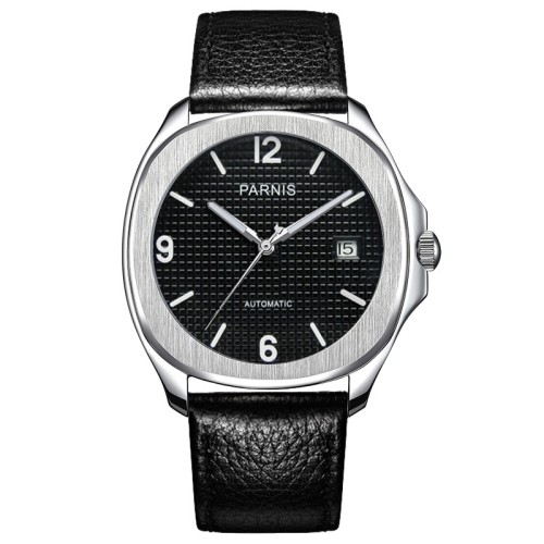 Parnis Black Dial Japan Automatic Stainless Steel Case Sapphire Crystal Mechanical Mens Watch PAR03006