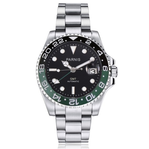 Parnis 40mm Black Green Bezel Mechanical Watches Green GMT Sapphire Crystal Automatic Calendar Men's Wristwatch PAR93014G Parnis 40mm Black Green Bezel Mechanical Watches Green GMT Sapphire Crystal Automatic Calendar Men's Wristwatch PAR93014G