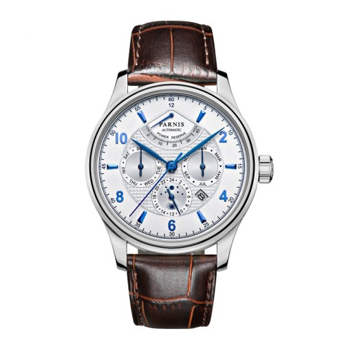 Parnis 43mm Automatic Watch Moon Phase Power Reserve Men Luxury Brand Top Japan Mechanical Winder Watches Casual Mens Watch PAR66007 Parnis 43mm Automatic Watch Moon Phase Power Reserve Men Luxury Brand Top Japan Mechanical Winder Watches Casual Mens Watch PAR66007