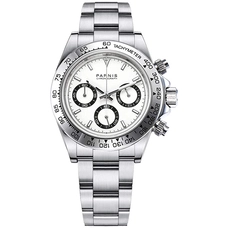 Parnis Commender Seriers Luminous Mens Stainless Steel Watchband Military Sport Chronograph Quartz Watch Wrist Watches PAR01003