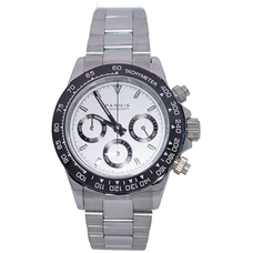 Parnis Sapphire Crystal 39mm White Dial Black Ceramic Bezel Japanese Quartz Movement Chronograph Men's Watch Stainless Band PAR01004