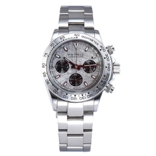 Parnis 39mm Silver Case Quartz Chronograph Sapphire Crystal Men's Stainless Steel Watches Japan Movement 2021 With Box Gift PAR01006