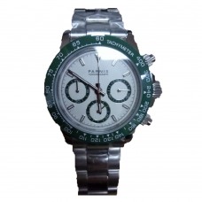 Parnis 39mm Quartz Men Watches Chronograph Green Bezel Green Dial Sapphire Crystal Luminous Men's Wrist Watch PAR01009