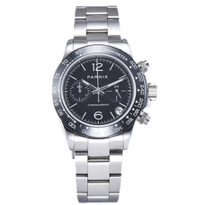ParnisS Silver Stainless Steel Case Men's Watch Auto Date Chronograph Men Quartz Wristwatches PAR01013