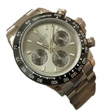 Parnis 39mm Gray Dial Quartz Men Watches Chronograph Sapphire Crystal Stainless Steel Band Luminous Men's Wrist Watch PAR01014