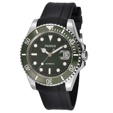Parnis 40mm Sapphire Glass Bezel Japan Movement Green Dial Rubber Strap Automatic Mens Watch PAR96001