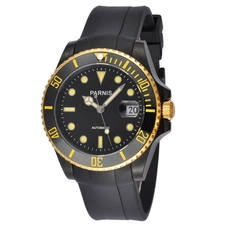 Parnis 40mm Black PVD Case Black Bezel Rubber Strap Japan Movement Automatic Mens Watch PAR96002V