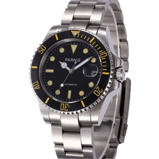 Parnis Watch 40mm Black Dial GMT Yellow number And Marks Sapphire Glass Ceramic Bezel Automatic Movement Mens Watch PAR96006