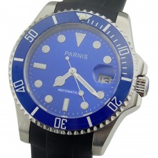 Parnis 40mm Sapphire Glass Rubber Band Date Automatic Watch Ceramic Bezel Mens Watch PAR96007
