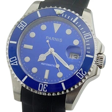 Parnis 40mm Sapphire Glass Rubber Band Date Automatic Watch Ceramic Bezel Mens Watch PAR96007