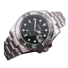 Parnis 40mm Mixed Olives Dial Style Rotatable Ceramic Bezel  Silver Stainless Steel Automatic Mens Watch PAR96011