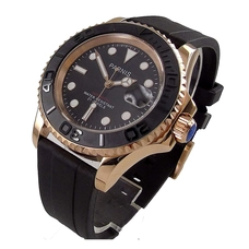 Parnis 41mm Black dial Sapphire Glass Rose Golden Case Rubber Strap Luminous Japan Automatic Mens Watch  PAR96013