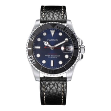 Parnis 40mm Blue Dial Automatic Mechanical Men's Watch Diver Miyota 8215 Men Watches Sapphire Leather Band Man Clock 2021 PAR96026