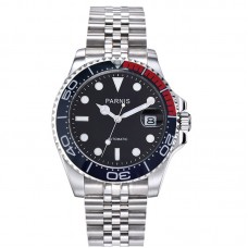 Parnis 40mm Deep Blue Red Bezel Automatic Mechanical Men Watch Calendar Sapphire Crystal Men's Watches Steel 2021 PAR96027