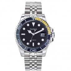Parnis 40mm Deep Blue Red Bezel Automatic Mechanical Men Watch Calendar Sapphire Crystal Men's Watches Steel 2021 PAR96028