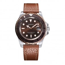 Parnis 40mm Brown Dial Automatic Mechanical Men's Watch Diver Miyota 8215 Men Watches Sapphire Brown Leather Band Man Clock PAR96030