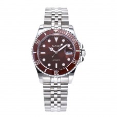 Parnis 40mm Brown Dial Automatic Mechanical Men's Watch Silver Steel Bracelet Men Watches Waterproof 2020 with box gift PAR96032