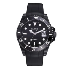Parnis 40mm Black Dial Automatic Watch 3 Bar Waterproof Mechanical Man Rubber Strap Ceramic Bezel With Box Top Luxury Brand PAR96035