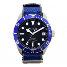 Parnis 41mm Blue Bezel Automatic Luminous Watch 21 Jewel Men's Calendar Mechanical Watches Nylon Strap PA6050 Gifts for Men PAR96038