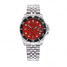 Parnis 40mm Red Dial Mechanical Automatic Watch Men Black Ceramic Bezel Miyota 8215 Movement Calendar Men's Watches 2021 Gift PAR96039