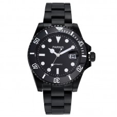 Parnis 40mm Men's Mechanical Automatic Watch Black Stainless Steel Band Men Watches Rotating Bezel Auto Calendar Man Clock 2019 PAR96040