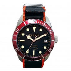 Parnis 41mm Red Bezel Automatic Mechanical Luminous Men's Calendar Watches Nylon Strap Sapphire Crystal Wristwatch 2021 PAR96041