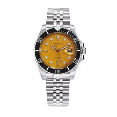 Parnis 40mm Yellow Dial Mechanical Automatic Watch Men Black Ceramic Bezel Miyota 8215 Movement Calendar Men's Watches 2020 Gift PAR96044
