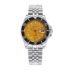 Parnis 40mm Yellow Dial Mechanical Automatic Watch Men Black Ceramic Bezel Miyota 8215 Movement Calendar Men's Watches 2020 Gift PAR96044