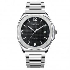 Parnis 40mm Black Dial Stainless Steel Case Classic 21 Jewels Japan Automatic Movement Wrist Watch Sapphire Crystal Mens Watch PAR03002