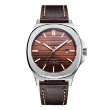 Parnis 42mm Brown Dial Mechanical Watches Leather Strap Automatic Top Brand Luxury Sapphire Crystal Men Wristwatch PAR03008