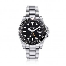 Parnis 40mm Orange Hand Ceramic Bezel GMT-Master II Black Dial Automatic Mens Watch PAR93003G