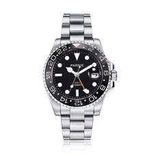 Parnis 40mm Orange Hand Ceramic Bezel GMT-Master II Black Dial Automatic Mens Watch PAR93003G