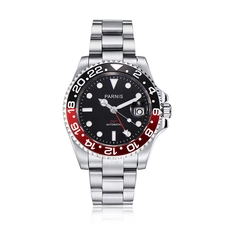 Parnis 40mm Sapphire Glass Red Hand GMT Master Red And Black Bezel Mens Automatic Watch PAR93004G