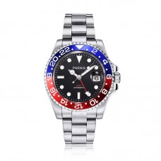 Parnis 40mm Black Dial Sapphire Glass GMT Master Red And Blue Bezel Mens Automatic Watch PAR93005G