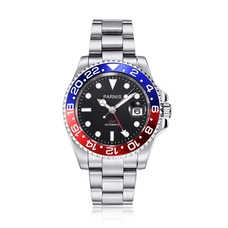 Parnis 40mm Black Dial Sapphire Glass GMT Master Red And Blue Bezel Mens Automatic Watch PAR93005G