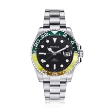 Parnis 40mm Mechanical Watches Green GMT Sapphire Crystal Automatic Calendar Mens Wristwatch PAR93010G