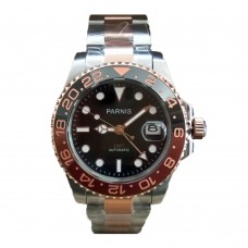 Parnis 40mm Automatic Mechanical Men's Rose Gold Watches GMT Sapphire Crystal Man Watch PAR93013G