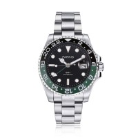 Parnis 40mm Black Green Bezel Mechanical Watches Green GMT Sapphire Crystal Automatic Calendar Men's Wristwatch PAR93014G