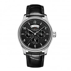 Parnis 42mm Black Dial Casual Automatic Power Reserve Black Leather Strap Clasp Mens Wrist Watch PAR66001