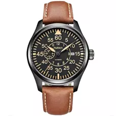 Parnis 44mm PVD Black Case Black Dial 21 Jewels Japan Automatic Sapphire Casual Leather Strap Mens Watch PAR66003