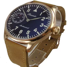 Parnis 44mm Black Dial Classic Rose Gold Case Mechanical Hand Winding Movement Pilot Mens Watch  PAR66004