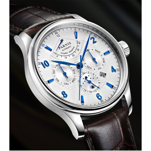 Parnis 43mm Automatic Watch Moon Phase Power Reserve Men Luxury Brand ...